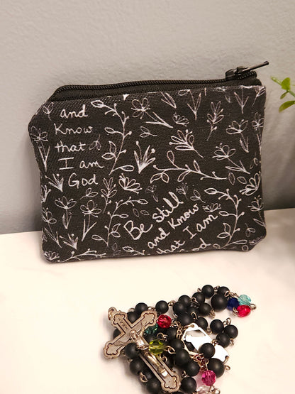 Be Still and Know that I am God Rosary wallet zippered pouches Christian Catholic fabric