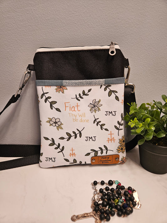 Fiat White Crossbody Catholic purse handmade Thy Will be Done