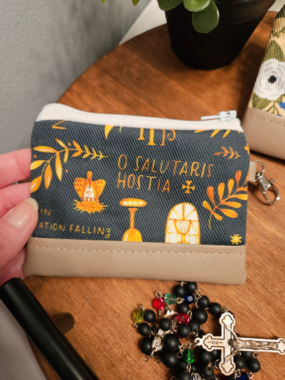 Last ones- clasp Catholic zippered pouches for credit cards,  cash or rosary