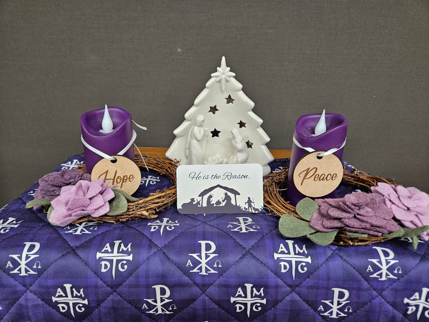 Advent wreath box set Purple Pink succulent felt flower