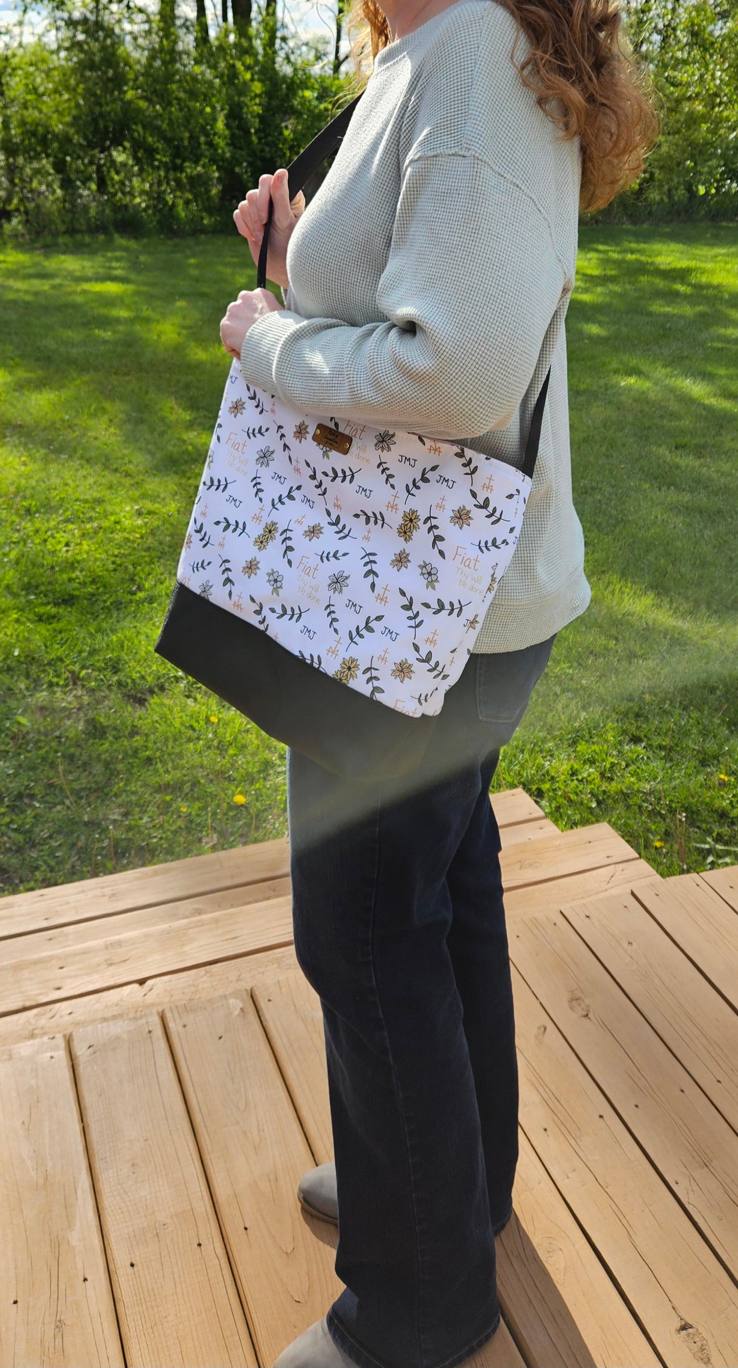Fiat Thy Will be Done White Crossbody Tote bag Catholic handmade purse