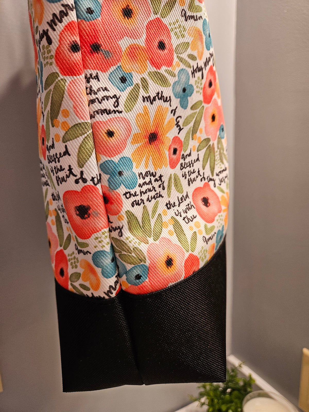 Extra Large Tote with Watercolor Hail Mary floral print Handmade