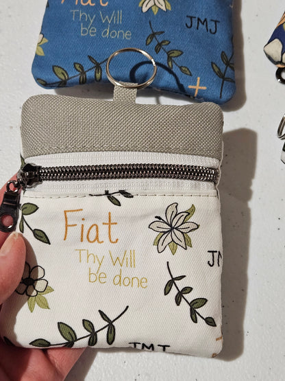 Fiat Thy Will be Done Small pouches- double zippered pouches and boxy pouches in Catholic fabrics