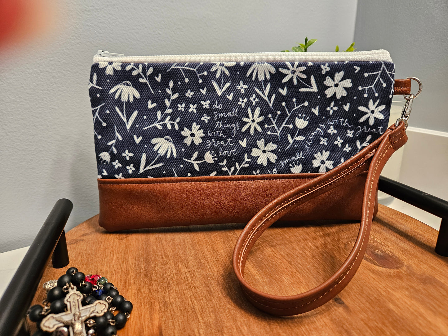 Mother Teresa's Do Small Things with Great Love faux leather wristlet zippered clutch