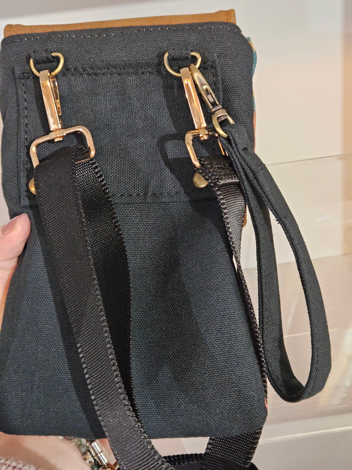 Phone Crossbody Purse Latin Adoration Catholic fabric with wristlet option and belt loop