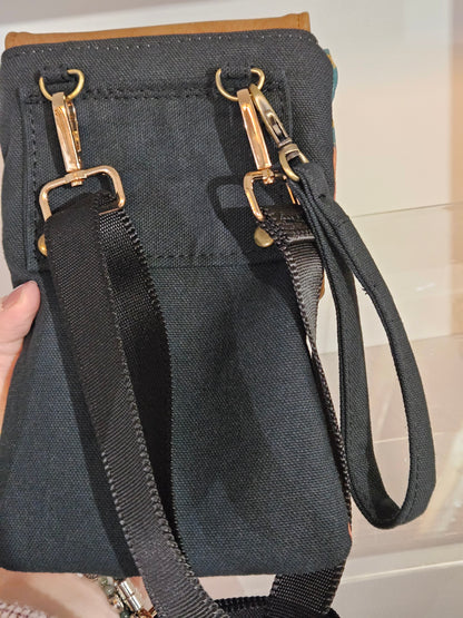 Phone Crossbody Purse Latin Adoration Catholic fabric with wristlet option and belt loop