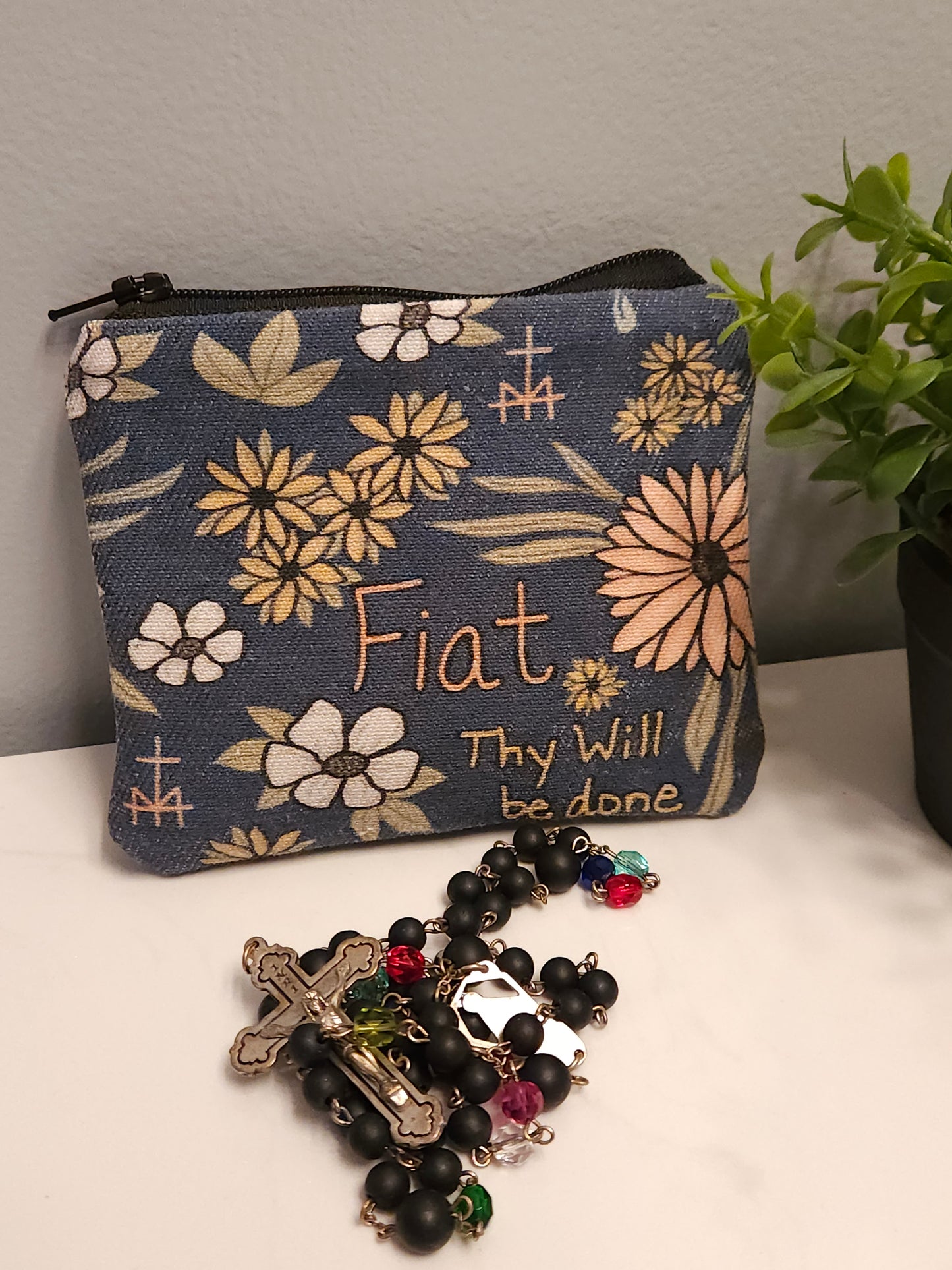 Fiat Thy Will be Done rosary/card wallet in Catholic fabric