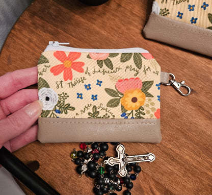 Last ones- clasp Catholic zippered pouches for credit cards,  cash or rosary