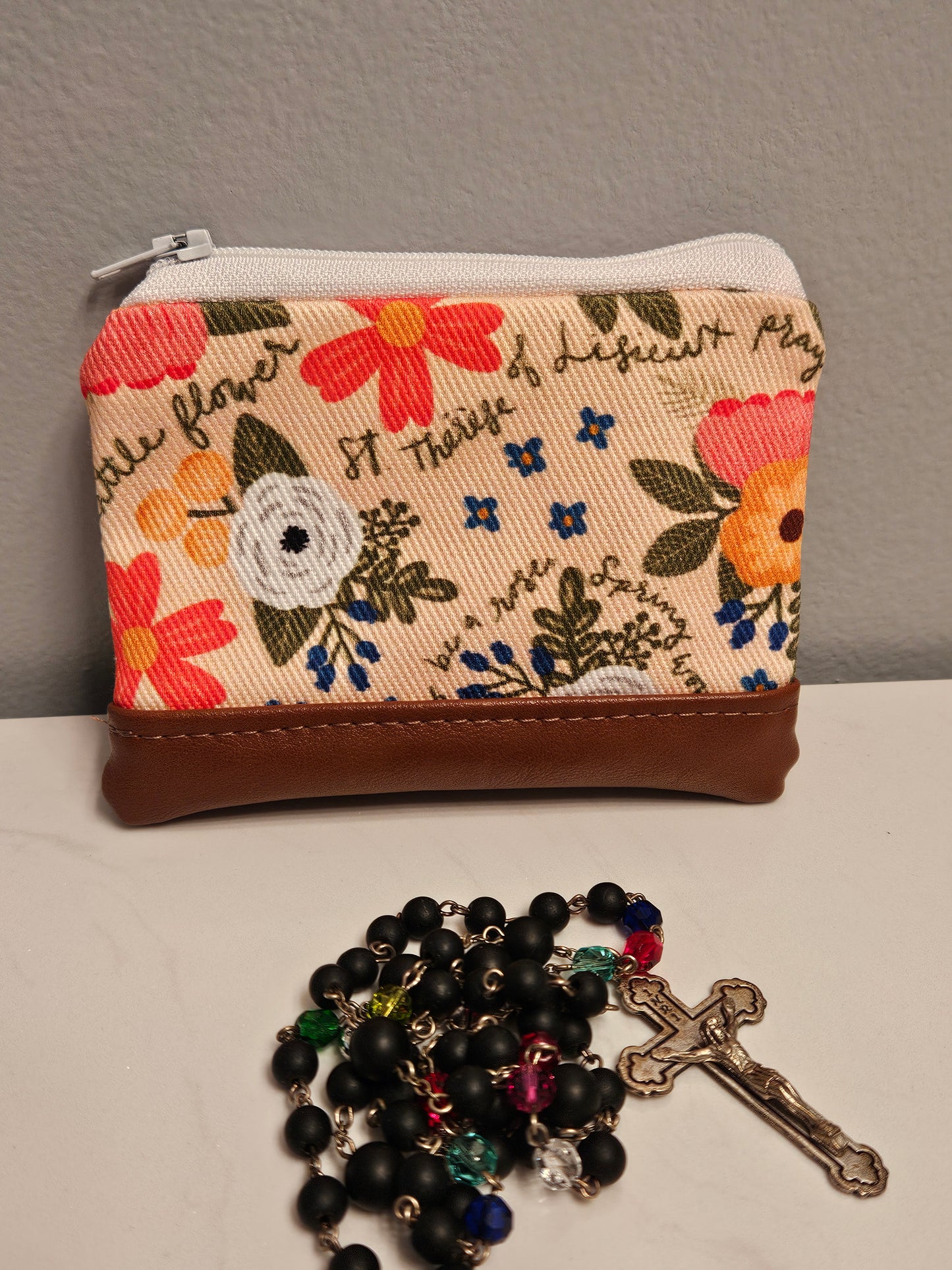 Wallet St. Therese of Lisieux Catholic fabric rosary pouch handmade