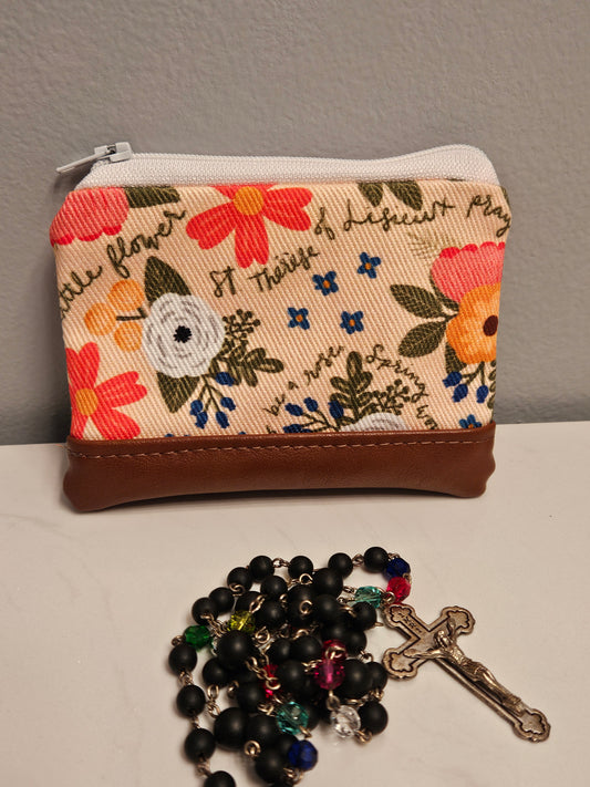 Wallet St. Therese of Lisieux Catholic fabric rosary pouch handmade