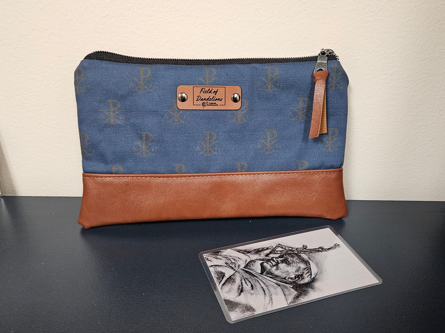 Chi Rho Catholic clutch pouch for prayer cards, veils, carry-all Catholic handmade gift
