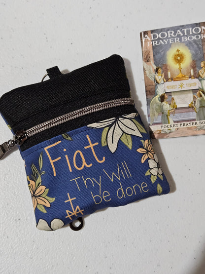 Fiat Thy Will be Done Small pouches- double zippered pouches and boxy pouches in Catholic fabrics