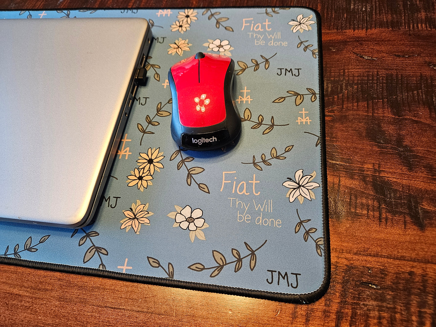 Fiat Thy Will be Done Floral Inspirational Desk Mat - Perfect for Home Office, Modern Decor, Gift for Graduates, Motivational Message, Floral Themed