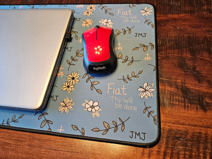 Fiat Thy Will be Done Floral Inspirational Desk Mat - Perfect for Home Office, Modern Decor, Gift for Graduates, Motivational Message, Floral Themed
