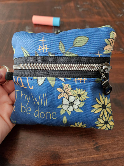 Fiat Thy Will be Done Small pouches- double zippered pouches and boxy pouches in Catholic fabrics