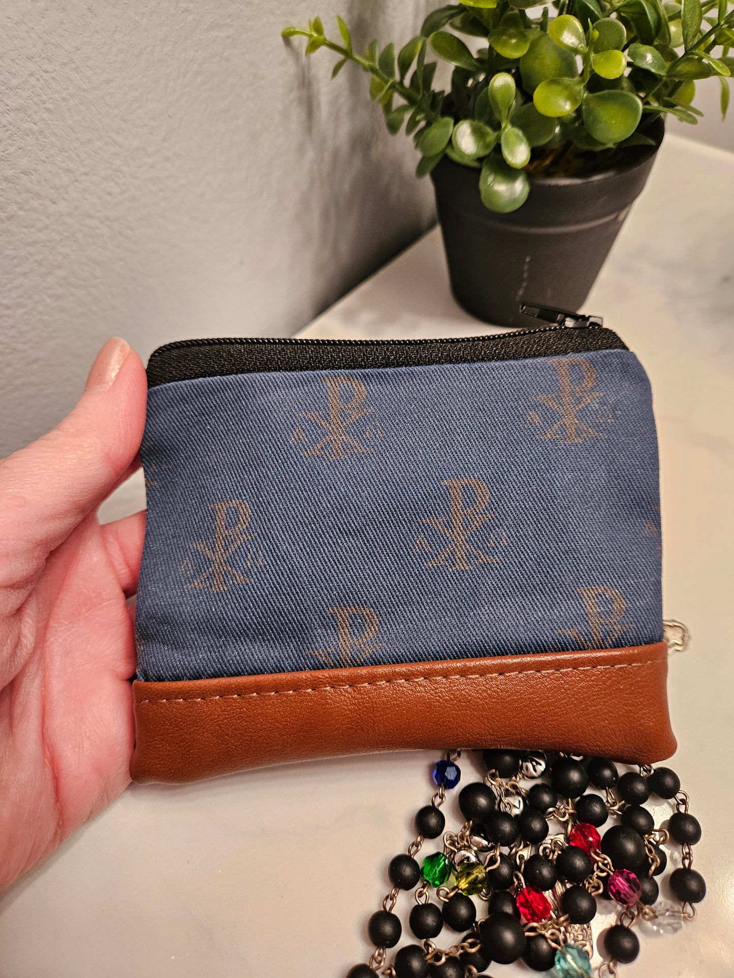 Chi Rho Christian Catholic rosary pouch for gift-giving