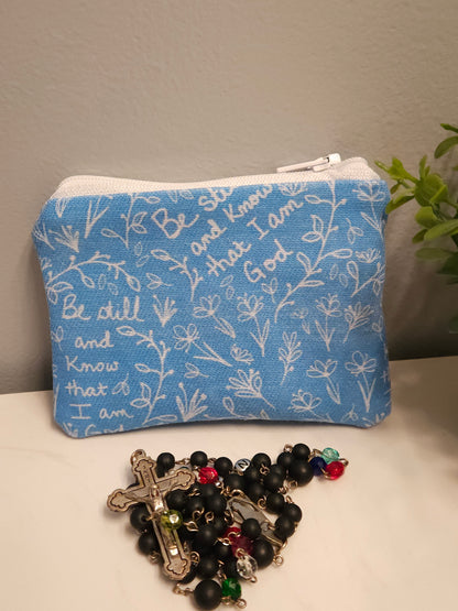 Be Still and Know that I am God Rosary wallet zippered pouches Christian Catholic fabric