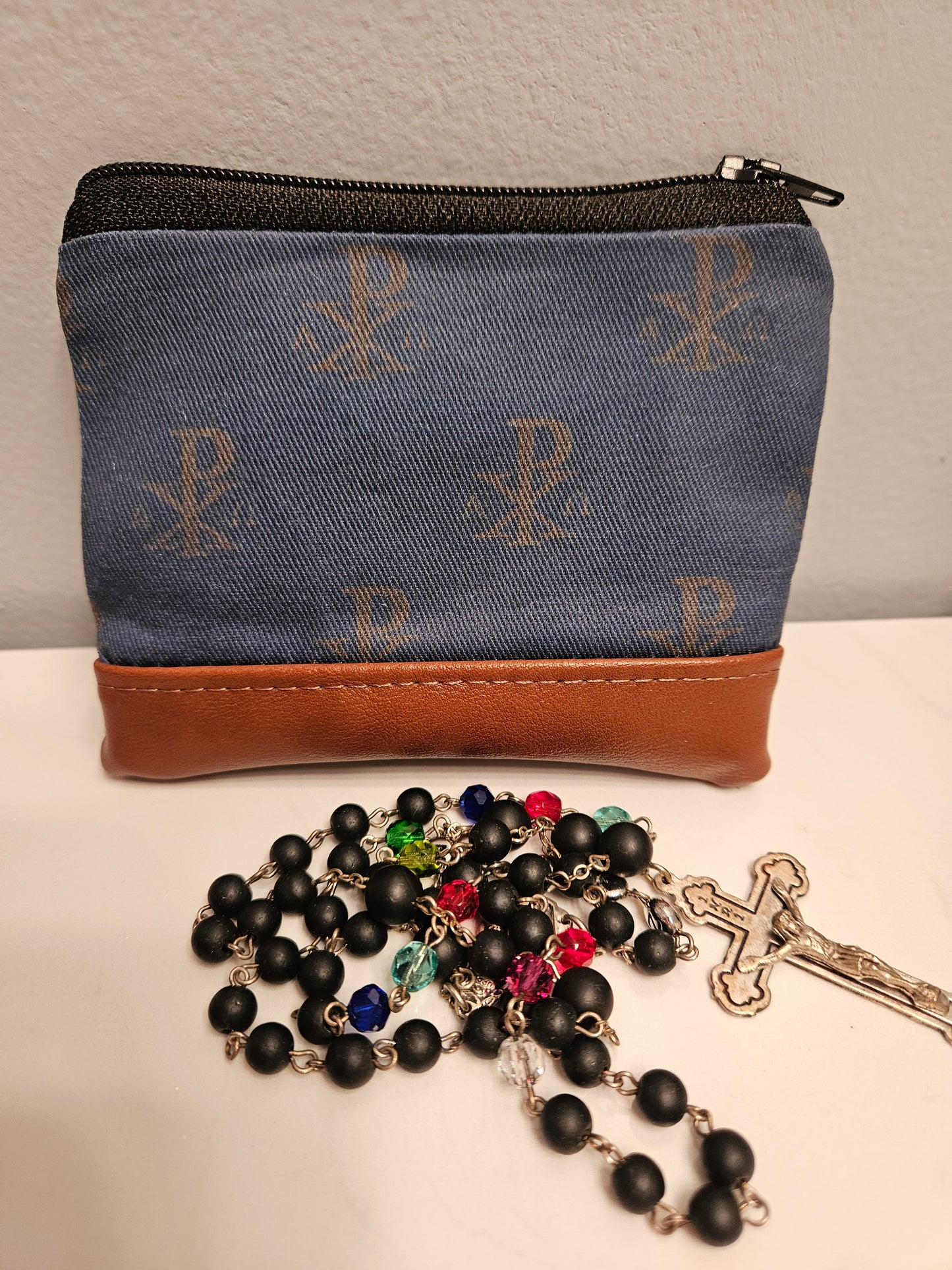 Chi Rho Christian Catholic rosary pouch for gift-giving
