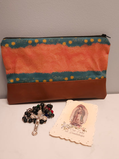 Our Lady of Guadalupe clutch of Mary's stars and gown zippered clutch pouch