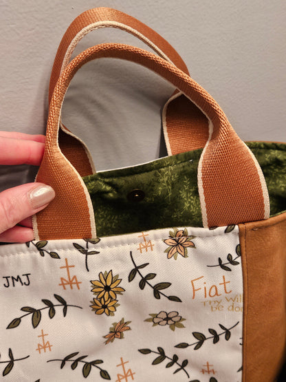 Fiat Crossbody Tote with handles White Catholic fabric handmade