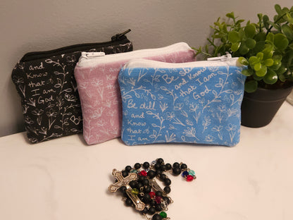Be Still and Know that I am God Rosary wallet zippered pouches Christian Catholic fabric