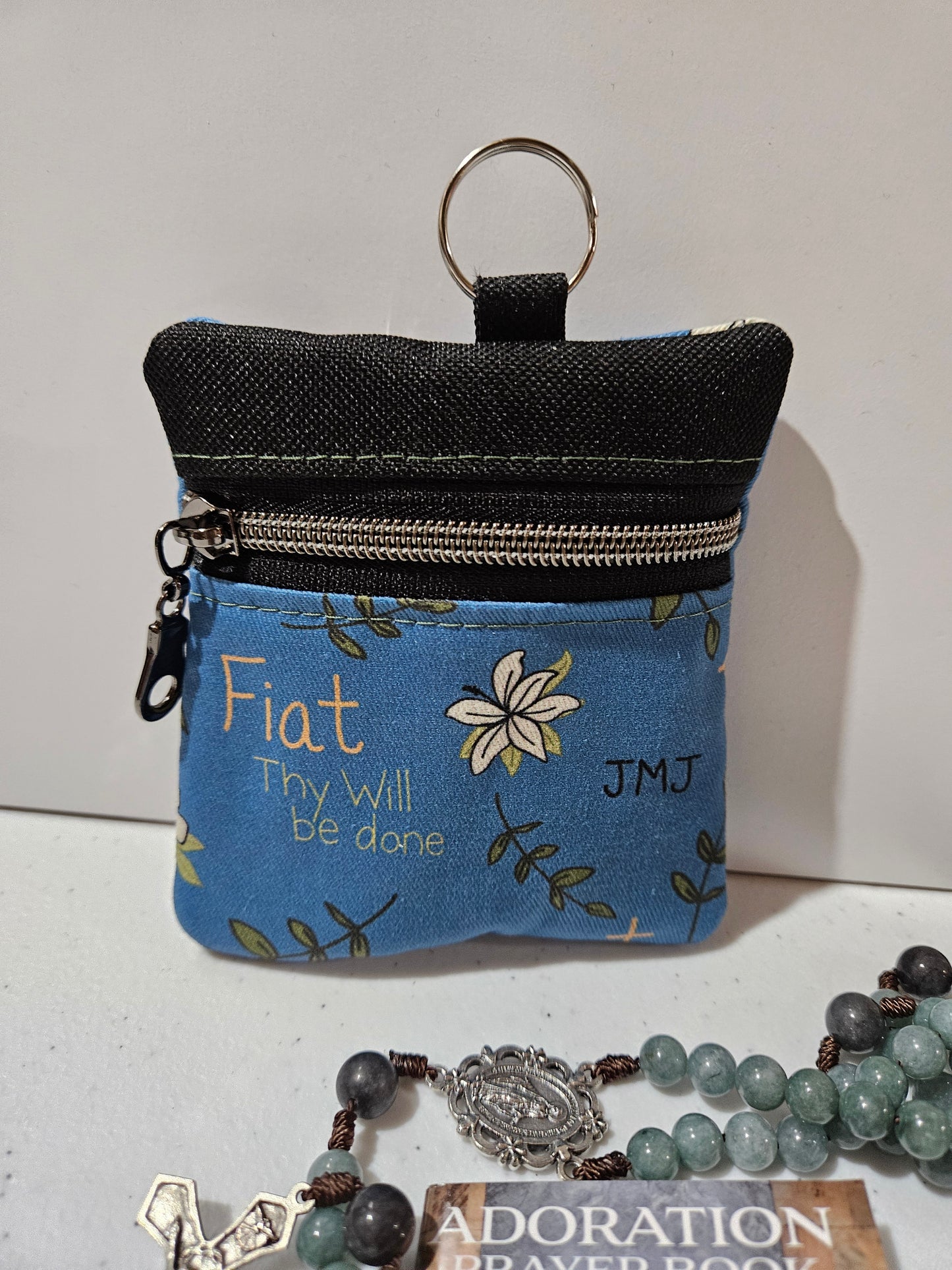 Fiat Thy Will be Done Small pouches- double zippered pouches and boxy pouches in Catholic fabrics