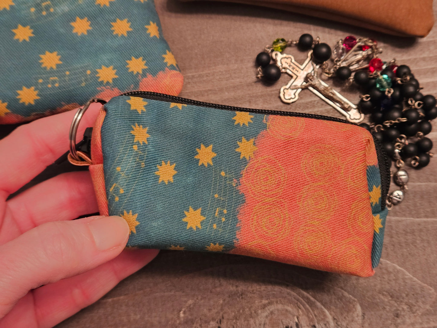 Our Lady of Guadalupe Music and Cacti Small pouches- double zippered pouches and boxy pouches in Catholic fabrics for rosary and wallet