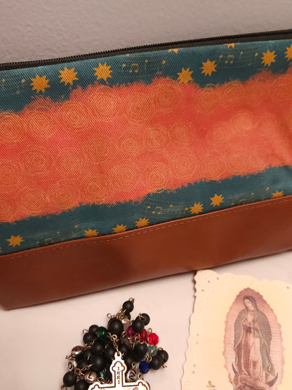 Our Lady of Guadalupe clutch of Mary's stars and gown zippered clutch pouch