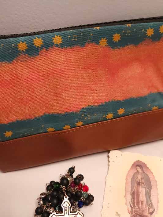 Our Lady of Guadalupe clutch of Mary's stars and gown zippered clutch pouch
