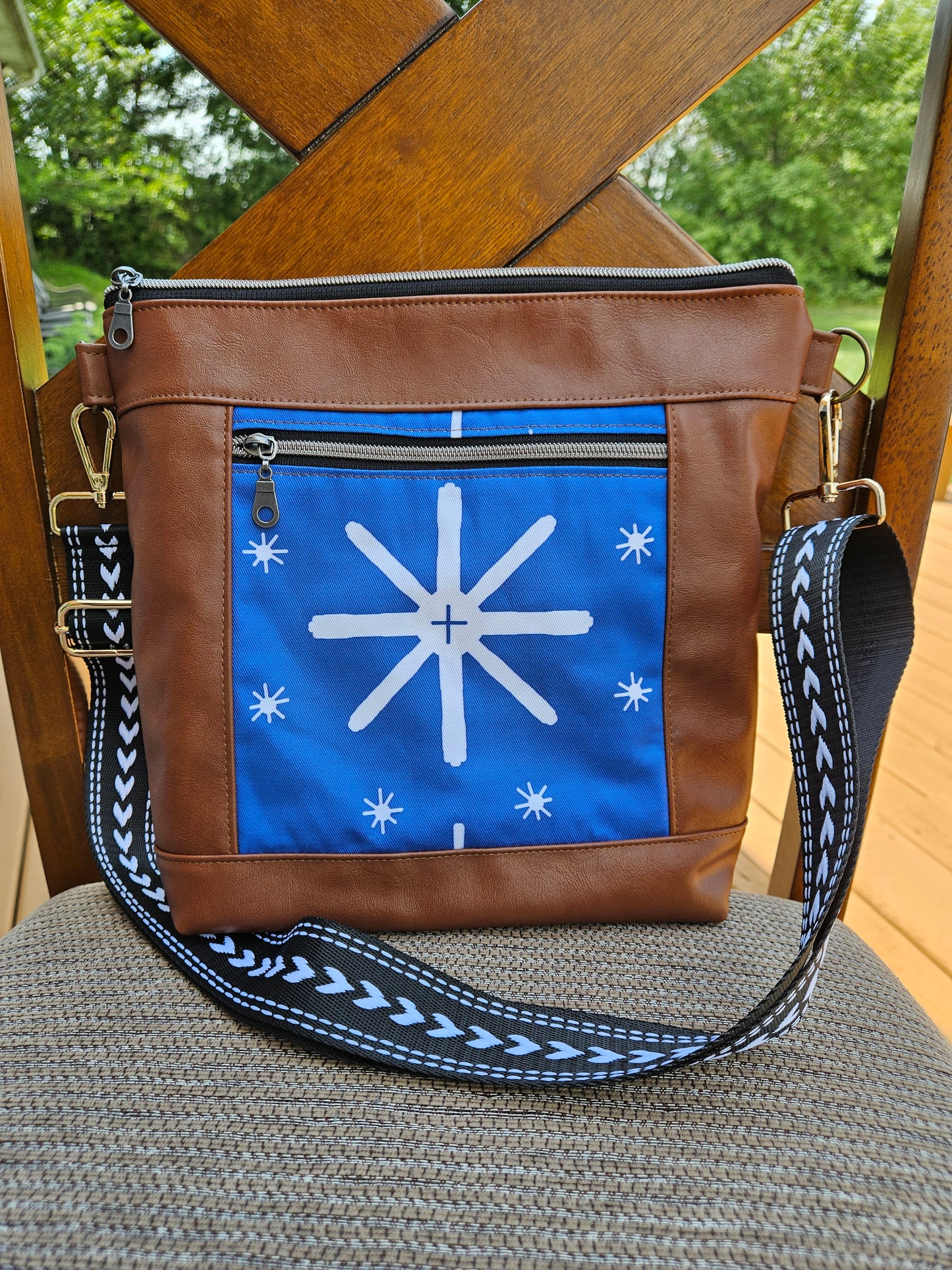 Eucharist To Jesus through Mary Catholic Fabric Faux Leather Crossbody