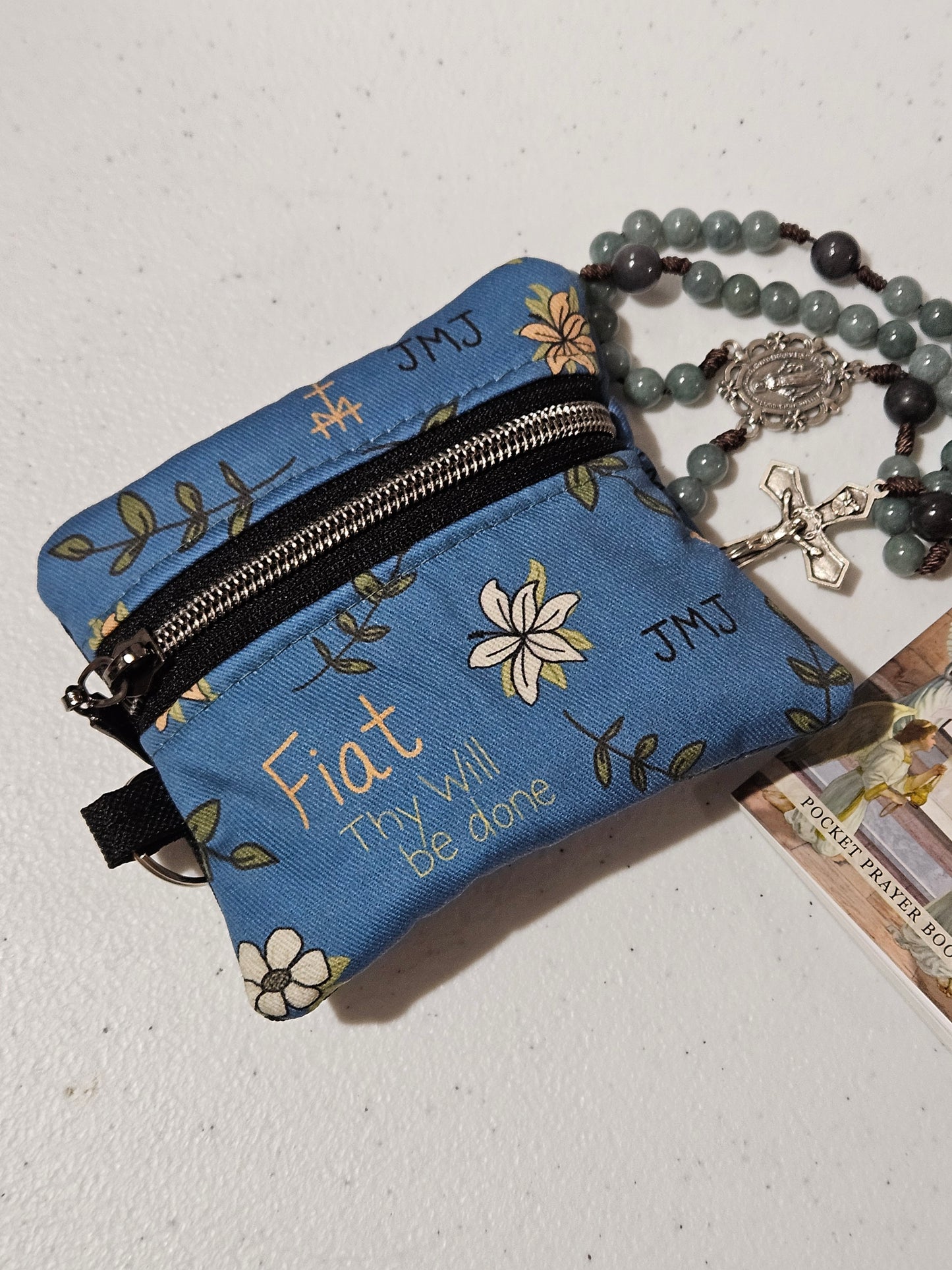 Fiat Thy Will be Done Small pouches- double zippered pouches and boxy pouches in Catholic fabrics