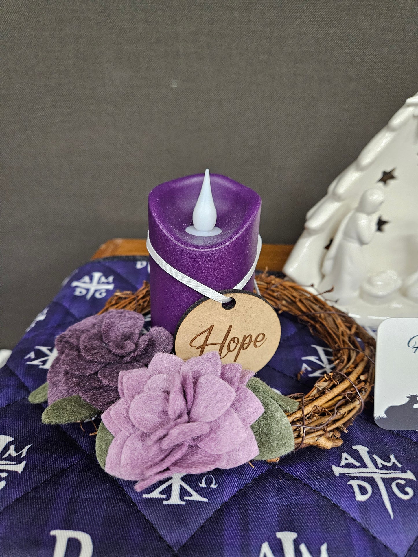 Advent wreath box set Purple Pink succulent felt flower