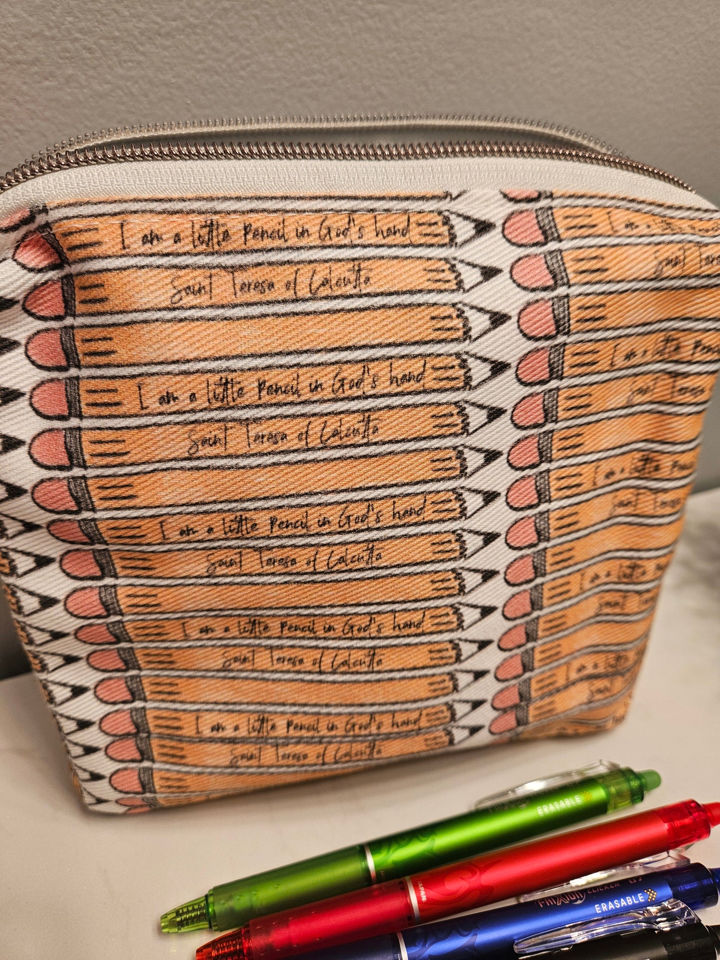 Pencil Case with Mother Teresa's "I am a Little Pencil in God's Hand" fabric