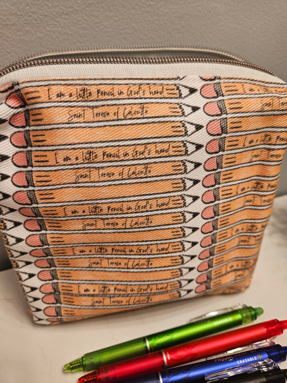 Pencil Case with Mother Teresa's "I am a Little Pencil in God's Hand" fabric