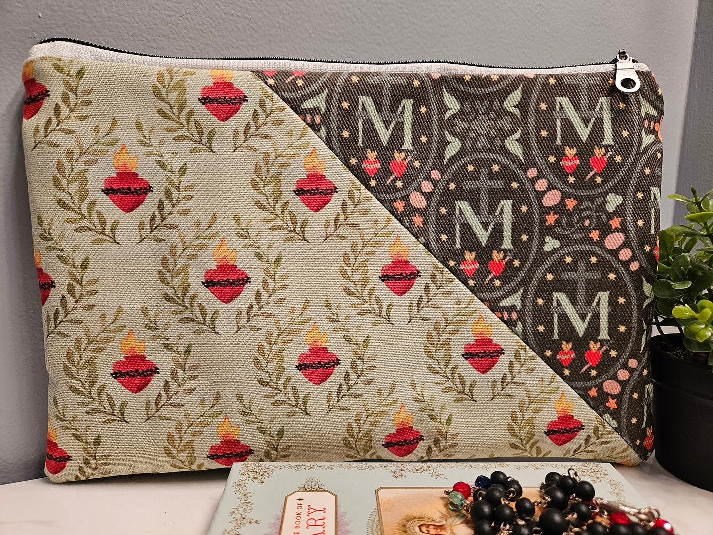 Sacred Heart of Jesus and Miraculous Medal Catholic Fabric Veil pouch