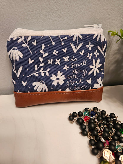 Do Small Things Great Love Catholic fabric Rosary pouch Wallet