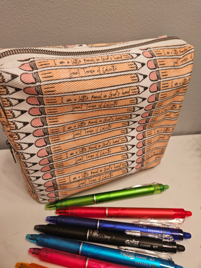 Pencil Case with Mother Teresa's "I am a Little Pencil in God's Hand" fabric 7.5x7.5 inches