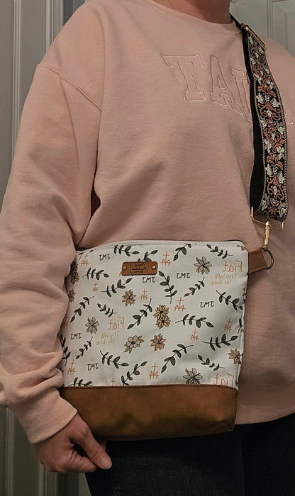 Asymmetrical Crossbody purse of Fiat Thy Will be Done Catholic fabric