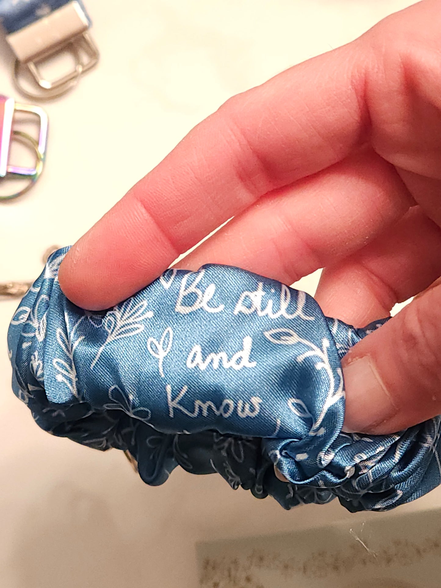 Scrunchie Key Fob keychain in Catholic Christian fabric variety Religious handmade gifts