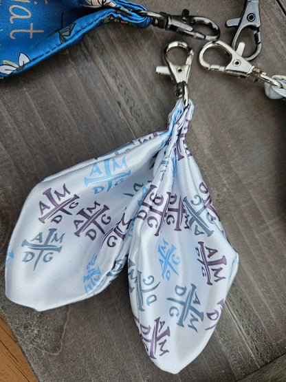 Satin Ribbon keychain bag charm in Catholic fabrics