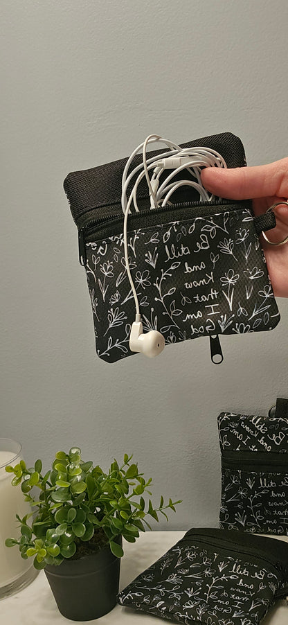 Double-sided zipper pouch with keyring Christian Catholic fabric pouch