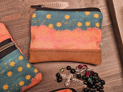 Our Lady of Guadalupe Music and Cacti Small pouches- double zippered pouches and boxy pouches in Catholic fabrics for rosary and wallet