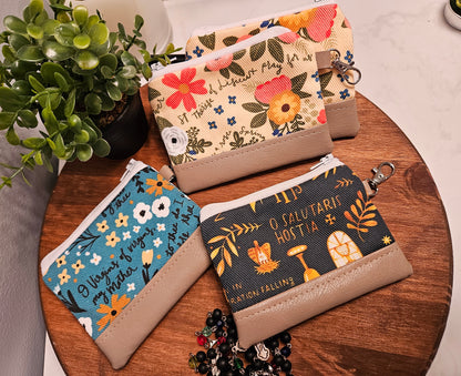 Last ones- clasp Catholic zippered pouches for credit cards,  cash or rosary