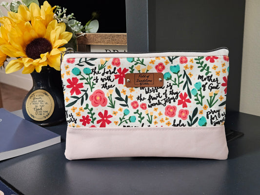 Hail Mary Catholic fabric clutch thelittleroseshop fabric