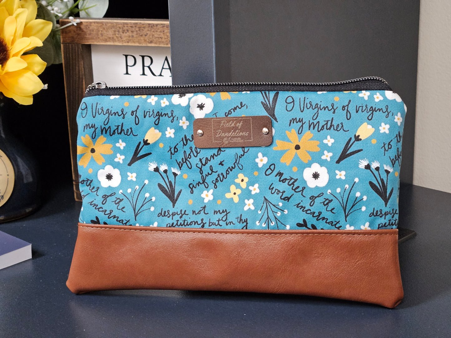 Clutch Memorare Teal Catholic Fabric Pouch veil pouch or carry-all