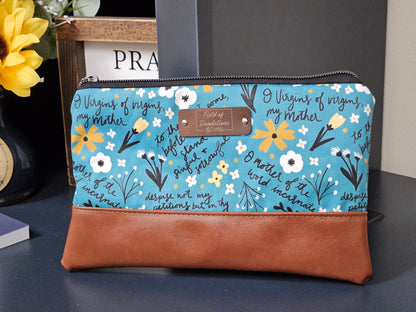 Clutch Memorare Teal Catholic Fabric Pouch veil pouch or carry-all