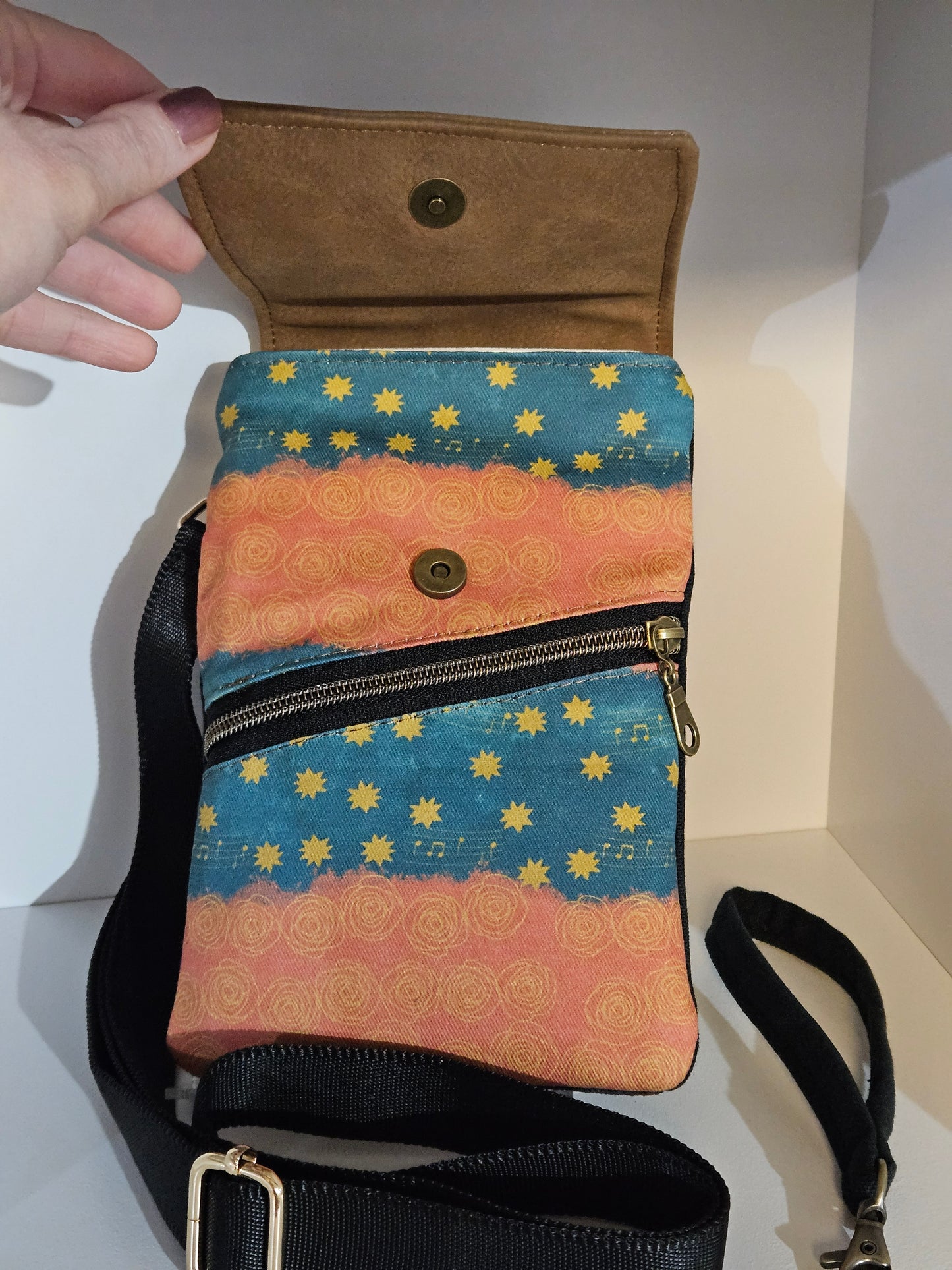 Phone Purse of Our Lady of Guadalupe Music and Stars Catholic fabric Wristlet option