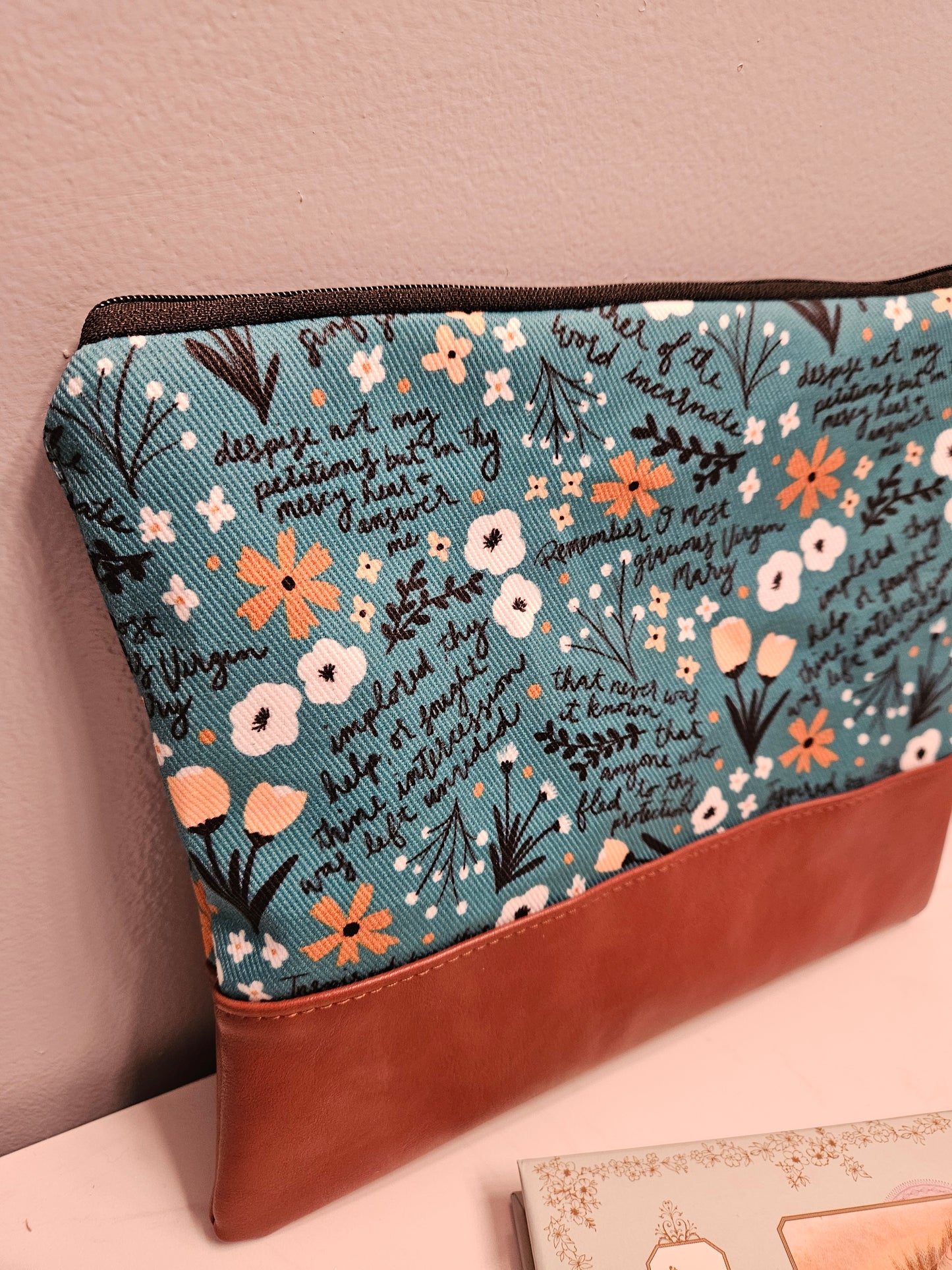 Veil Pouch Memorare Teal Catholic Fabric Pouch