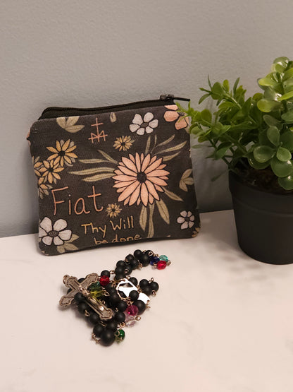 Fiat Thy Will be Done rosary/card wallet in Catholic fabric
