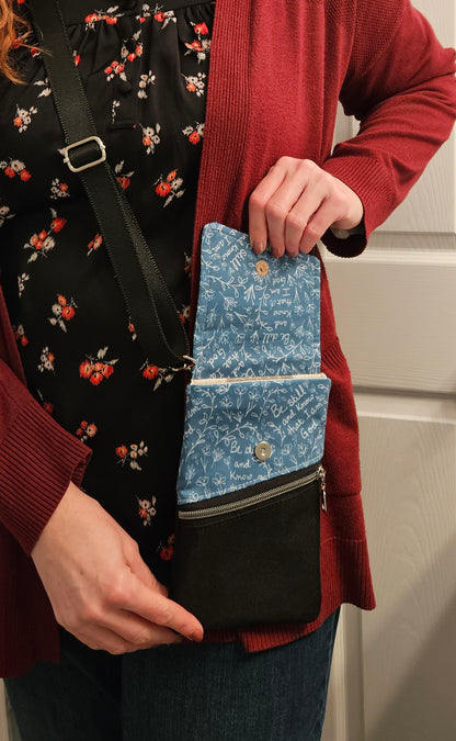 Phone Purse Be Still and Know that I am God Catholic Christian fabric crossbody purse with belt loop and wristlet options